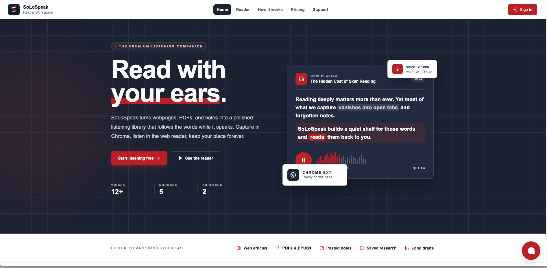 SoLoSpeak reader workspace screenshot