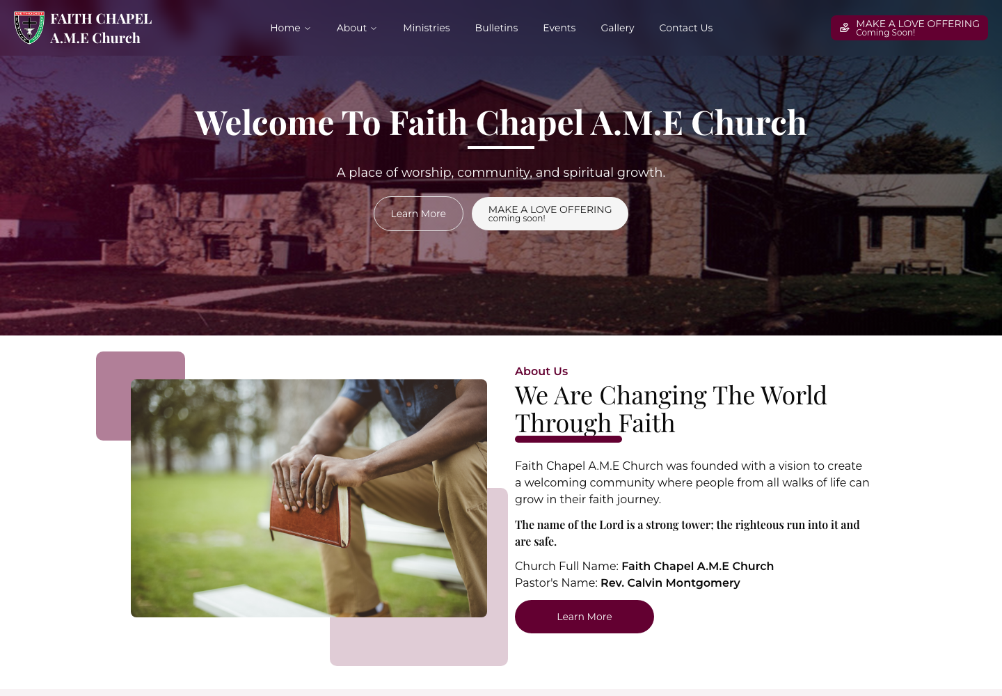 Faith Chapel A.M.E. Church website homepage