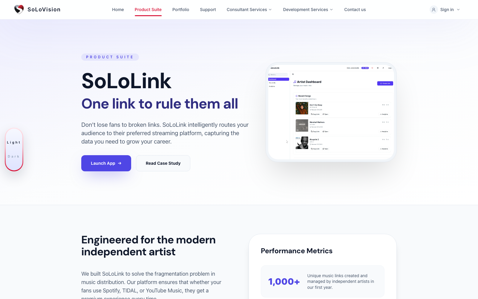 SoLoLink landing page screenshot
