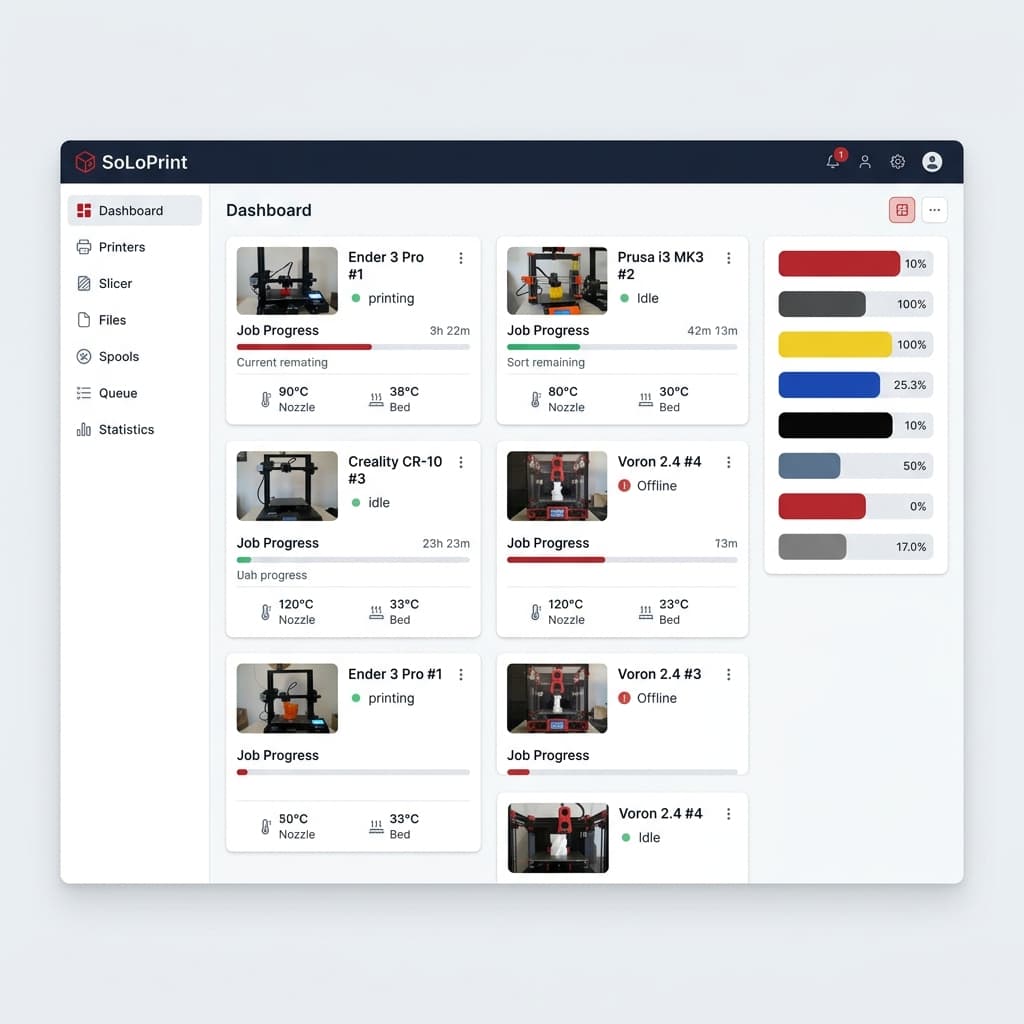 SoLoPrint dashboard interface