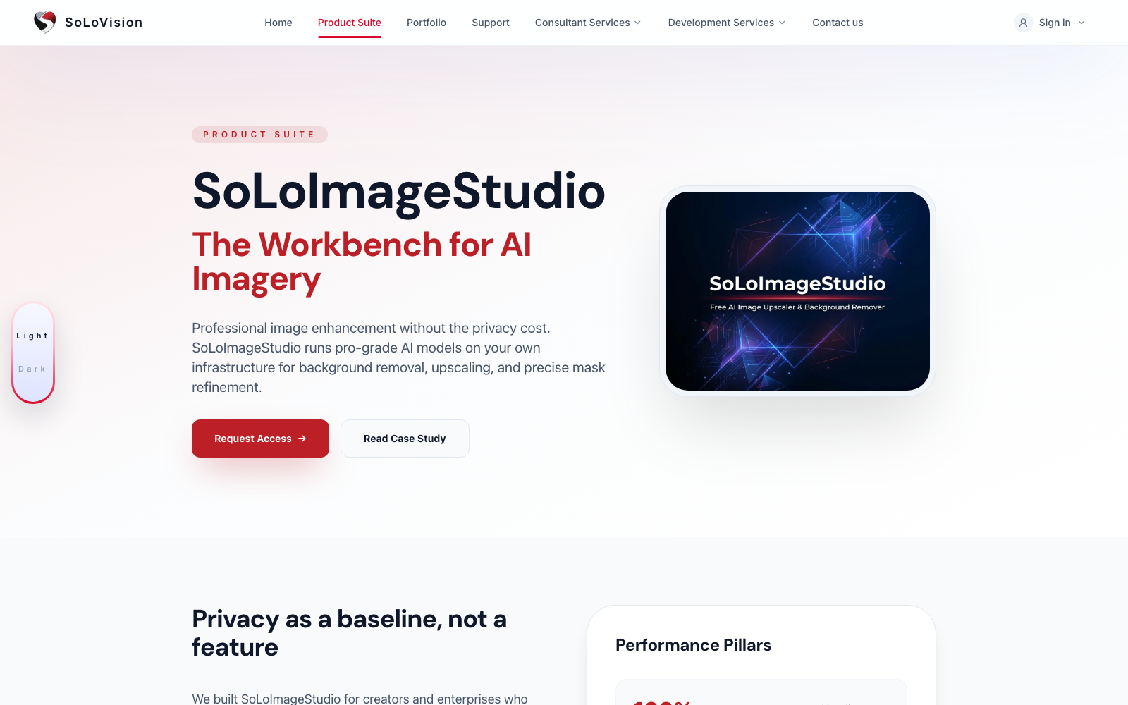 SoLoImageStudio landing page screenshot
